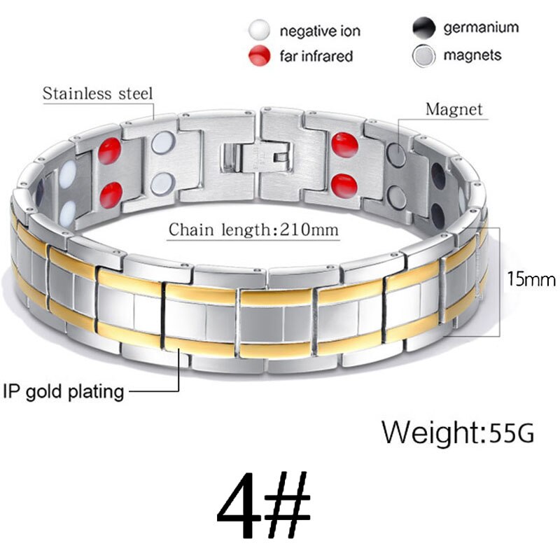 Gold Silber Farbe Magnetische Armbinde Männer Edelstahl Energie Germanium Magnet Gesundheit Frauen Hand Kette Armbänder