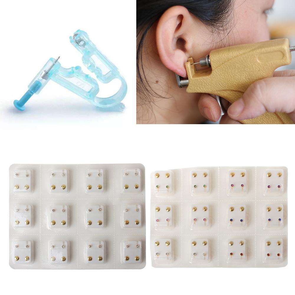 Set van 12 paar gouden oorpiercing oorbellen, hypoallergeen, mini oorbellen met 3mm zirkonia steentjes.