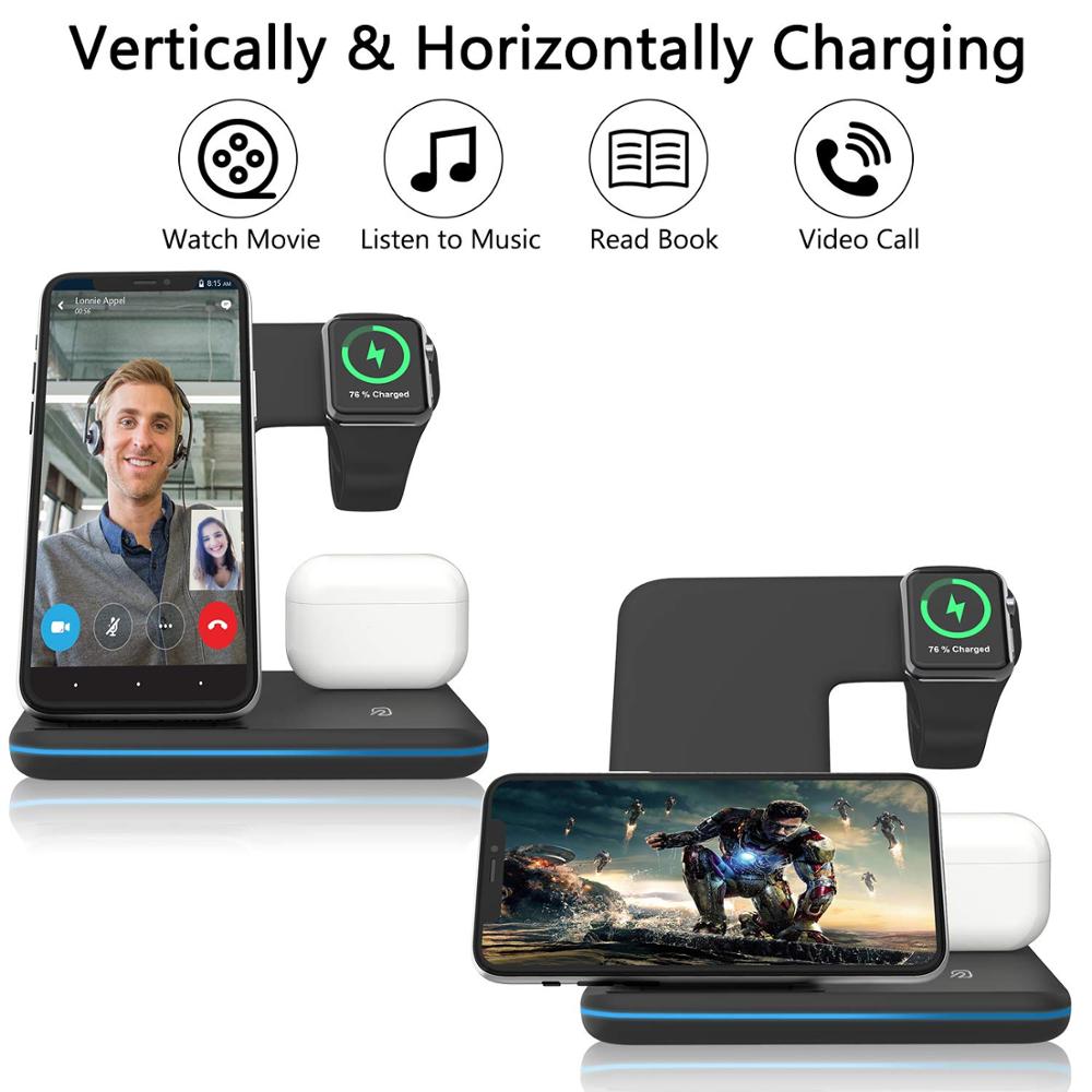 Qi 15W Draadloze Oplader Stand 3 In 1 Snel Opladen Dock Station Voor Airpods Pro Apple Horloge 5 Iwatch iphone 11 Xs Xr X 8 Samsung