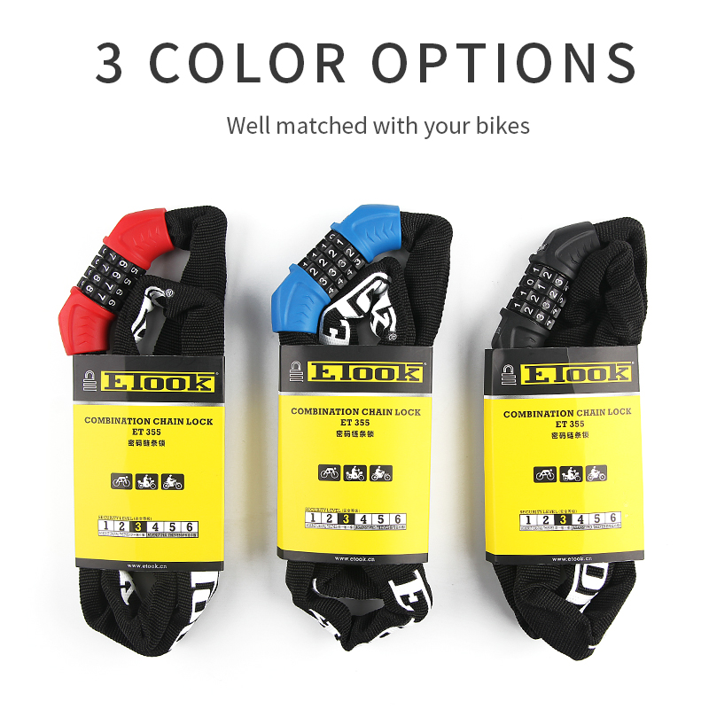 ETOOK Bike Chain Lock 4-Digit Combination Lock For Bicycle Motorcycle Scooter Helmets Anti-theft Cycling Bicycle Lock Password