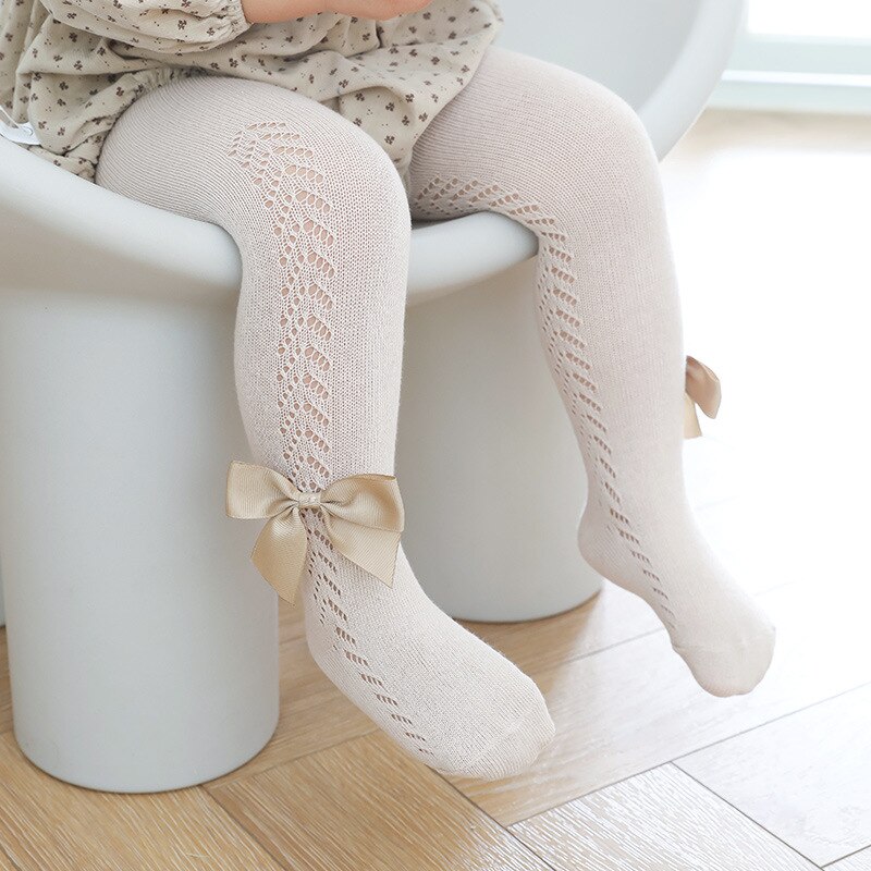 Summer Mesh Baby Girl Tights Breathable Thin Bows Kids Pantyhose Soft Solid Color Toddelr Stockings Baby Girl Clothes