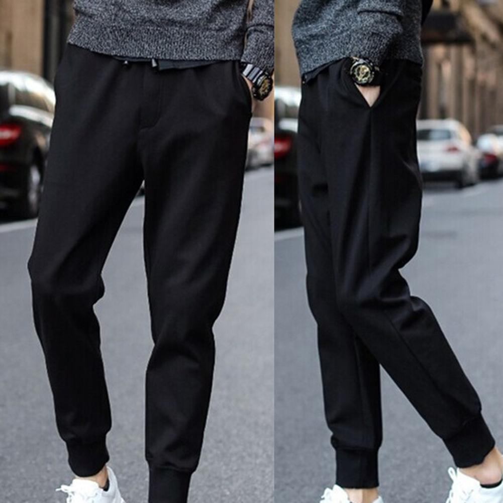 Men Casual Waist Drawstring Ankle Tied Pockets Fitness Sports Long Pencil Pants Street Hanger Basic Stretch Elastic Waist Pants