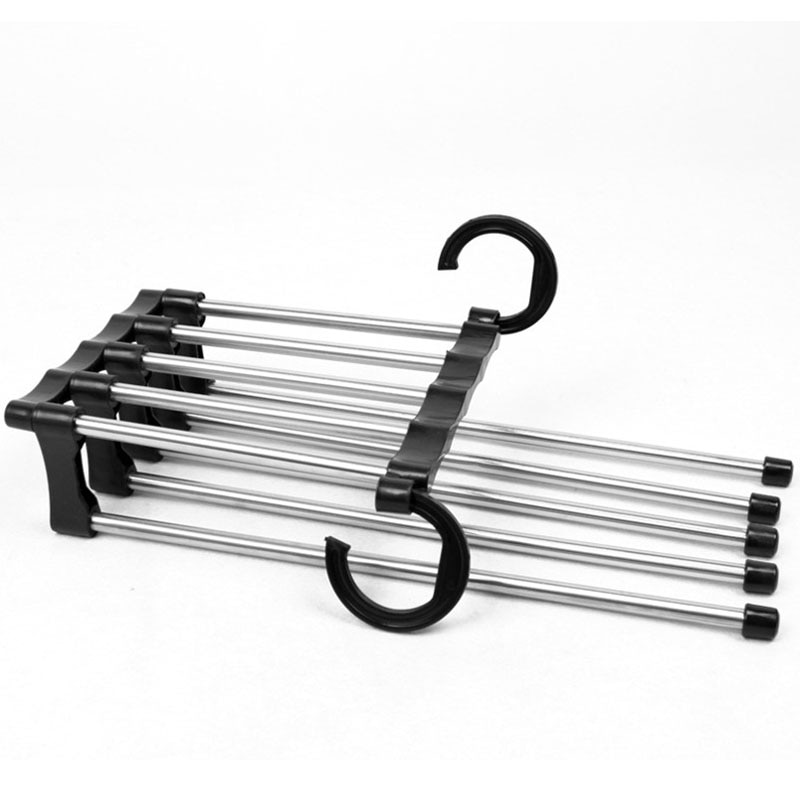 5 in 1 stainless steel scarf tie belt rack hanger remove pants trousers storage bag and non-slip strip drying rack storage bag#4