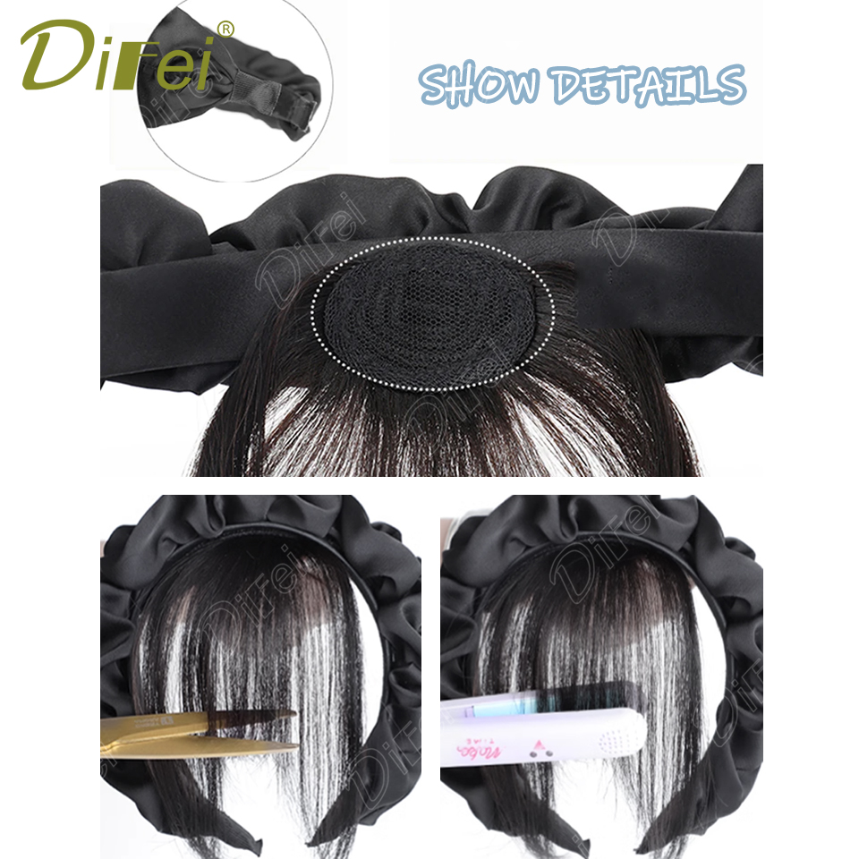 Headband Bangs One Wig Synthetic Wig Black Headband Style with Straight Bangs Hair Suitable for Women Autumn Festival Daily Wear