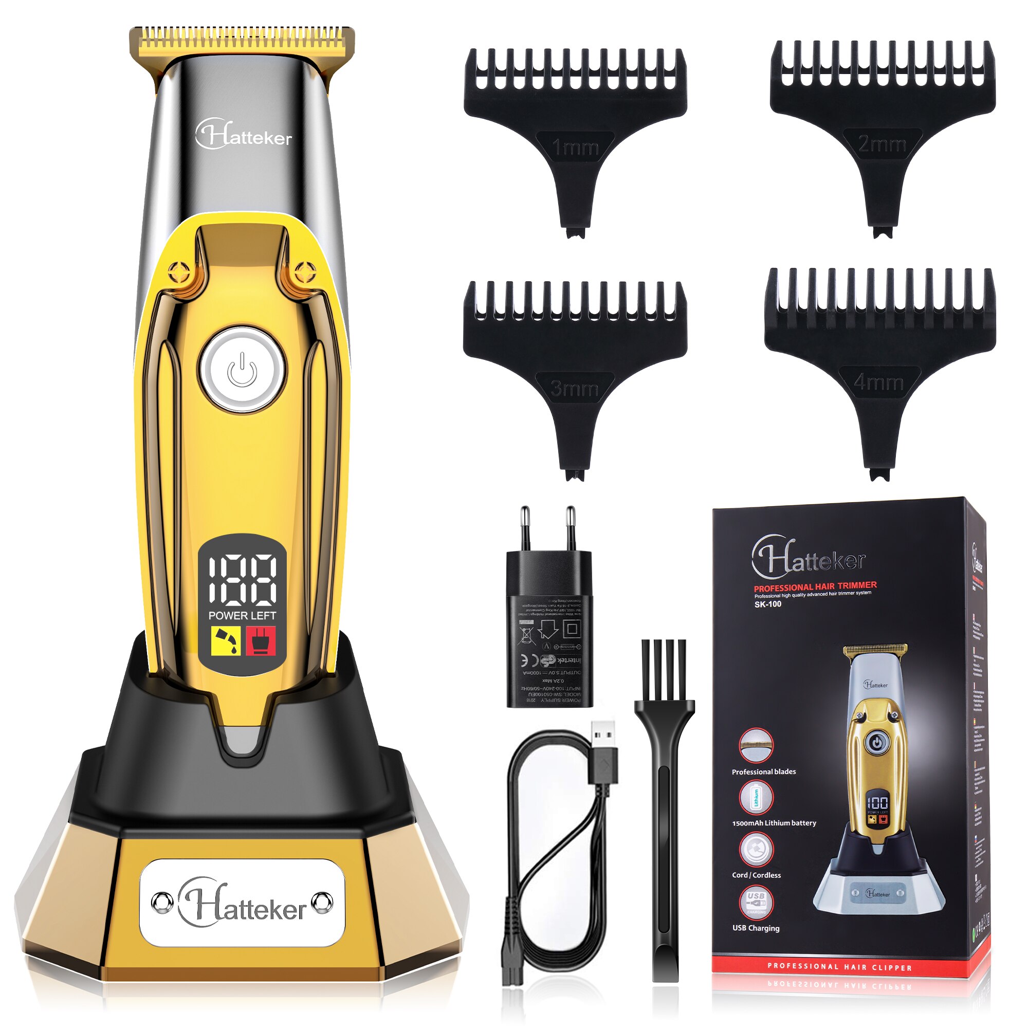 Hatteker Tondeuse Voor Man Professionele Draadloze Brood Trimmer Elektrische Thuis Haar Cutter Gommer Kit Voor Baber: YELLOW