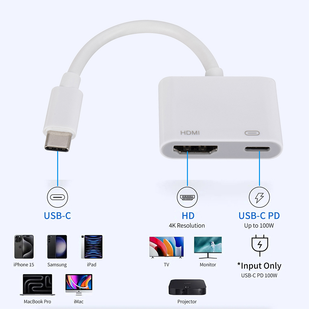 Adapter USB C do HDMI kompatybilny z wieloportowym cyfrowym konwerterem AV 100 W PD 4K do iPhone'a 15 Pro/Max MacBook Pro iPad Pro/Air