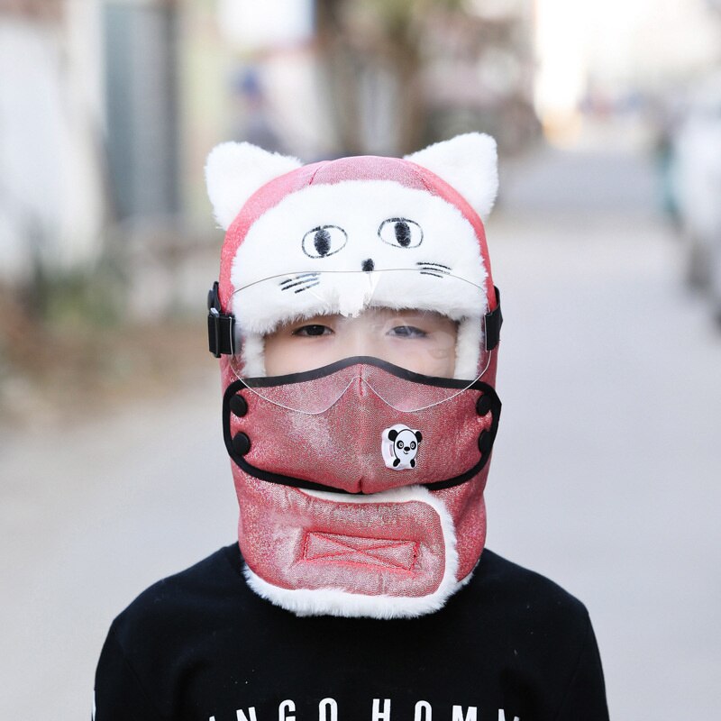 Earflap Pilot Hats and Goggles Trapper Bomber Hat Facemask Cap Bomber Hat with Full Face Ear Flap Children: C04