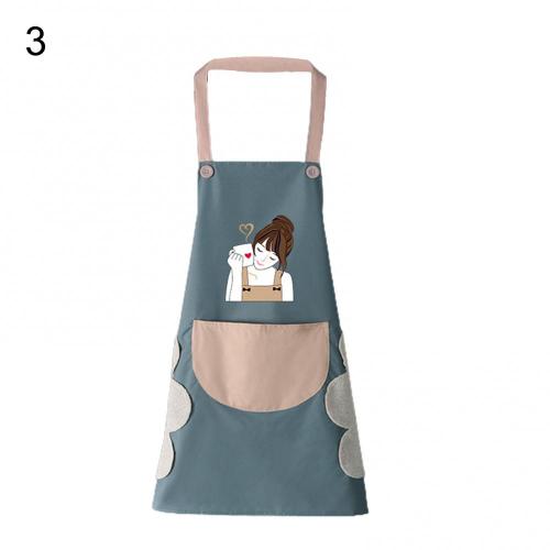 1Pcs Waterproof Anti-Oil Kitchen Apron Cartoon Girl Women Home Kitchen Aprons Waist Bib Nail Shop Apron for Women Baking: 3