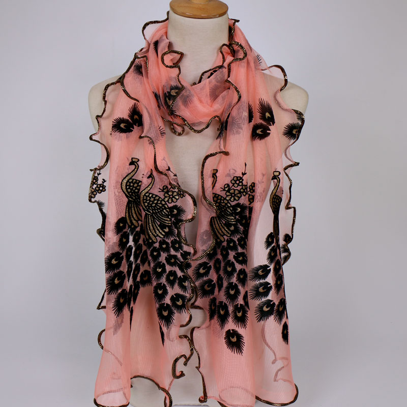 Peacock Flower Print Scarf Shawl Wrap Women Multi-Color Pashmina Scarf Soft Veil Stoles Scarves Popular Neckscarf Hijabs: PURPLE