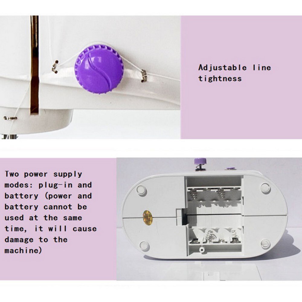 Mini Sewing Machine Portable Household Night Light Foot Pedal Straight Line Hand Table Two Thread Kit Electric Stitch Machine