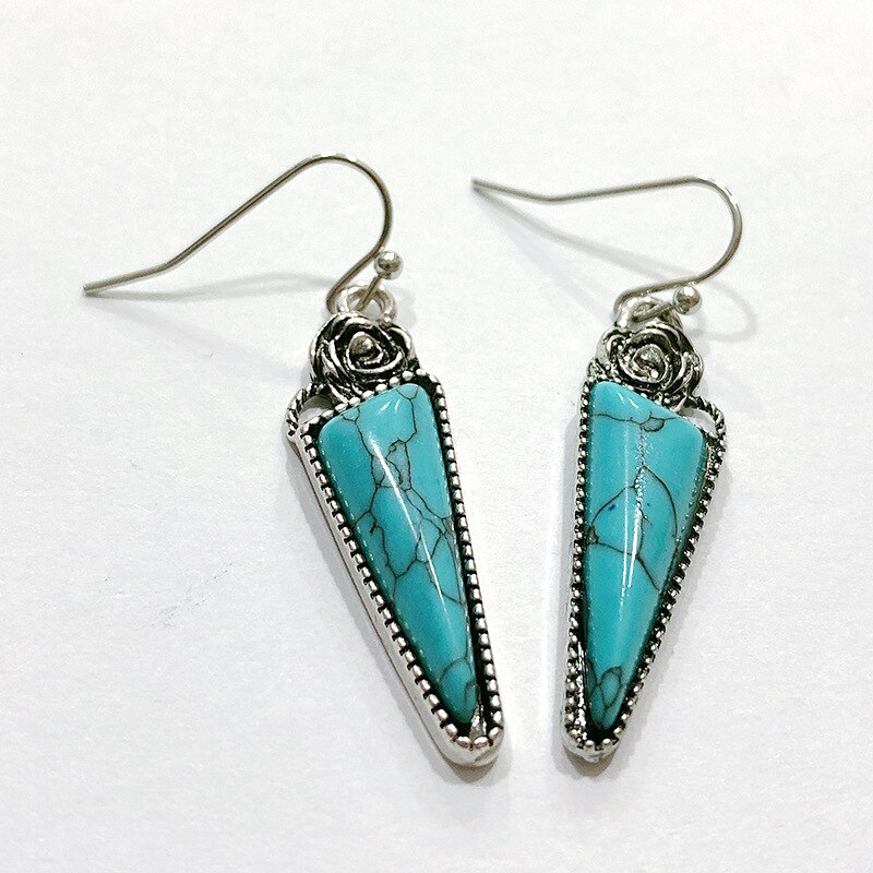 Big Vintage Eye Shape Synthetic Turquoises Earrings for Women Antique Silver Plated Jewelry Earring To Girlfriend