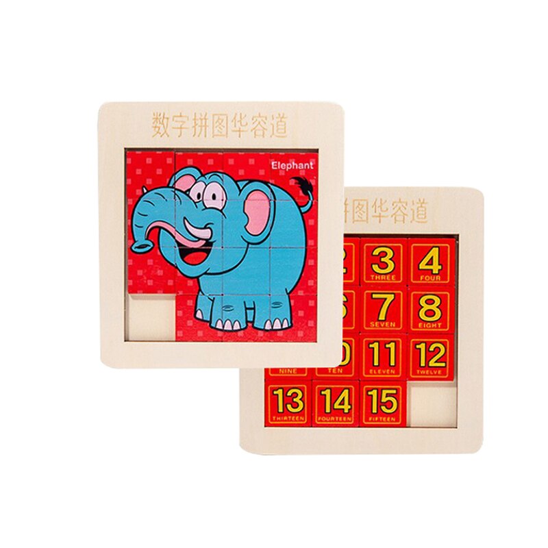 Huarong Road Klotski Puzzle Wooden 3D Puzzle Double-sided Digital Educational Early Learning Toys Children Brain Toys Develop: 1pc Elephant