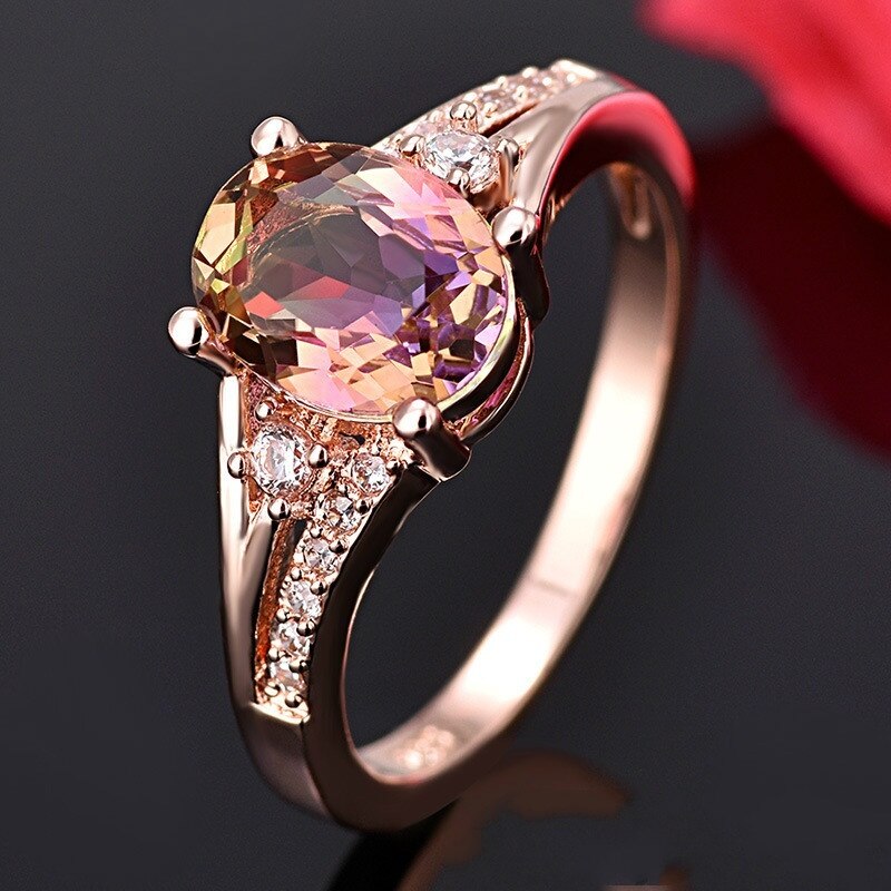 Bague avec strass pour femmes, bague en or Rose et cristal, bijoux de fiançailles de mariée, accessoires pour femmes, de mariée