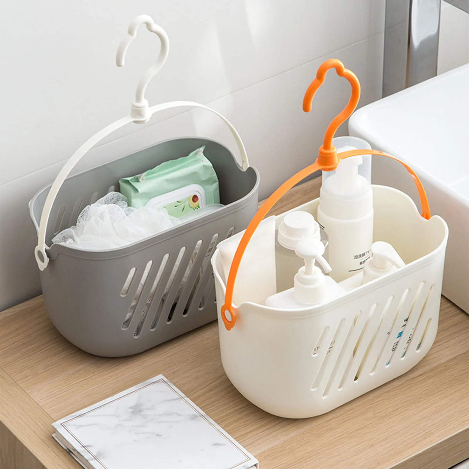 Cestas colgantes para ducha, artículos de tocador, baño, cocina, organizador de esquina para bañera, ganchos para dormitorio, cesta de almacenamiento colgante con gancho