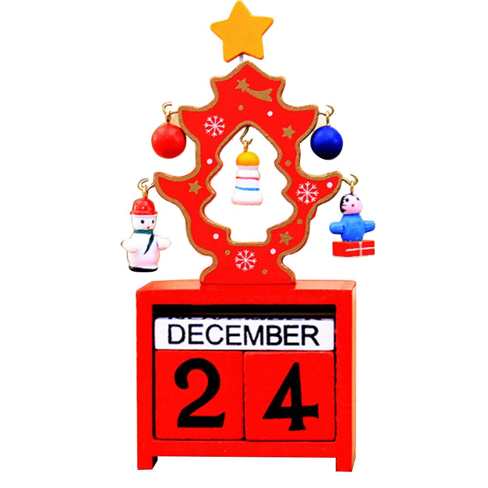 Christmas Tree Wooden Box Calendar Table Decor Decoration Ornament: Red