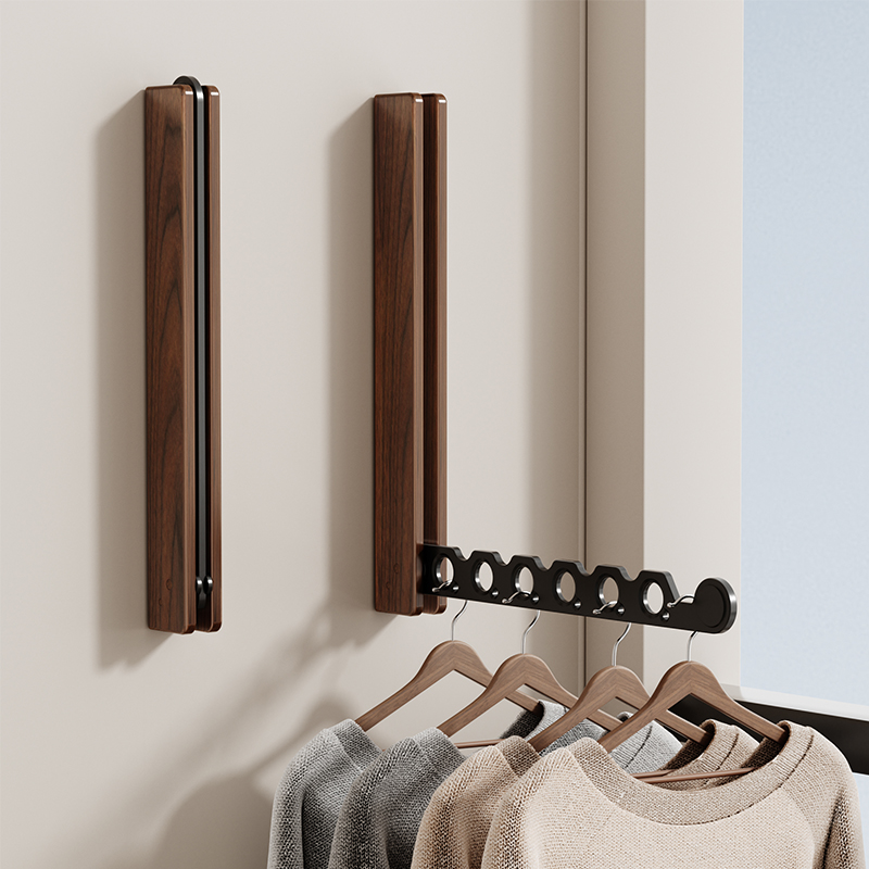 Wood Clothes Hanger Wall Mounted Drying Rack, Collapsible , and Invisible Clothing Organizer for Efficient Space Saving