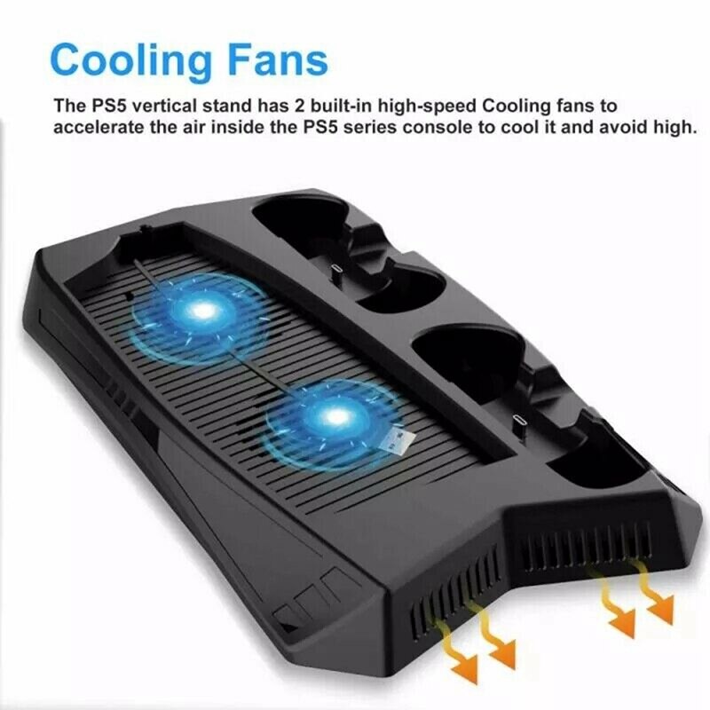 for PS5 Charging Stand with Cooling Fan Dual Controller Charger Console Charging Station Cooler for PS5 DE / Ultra HD