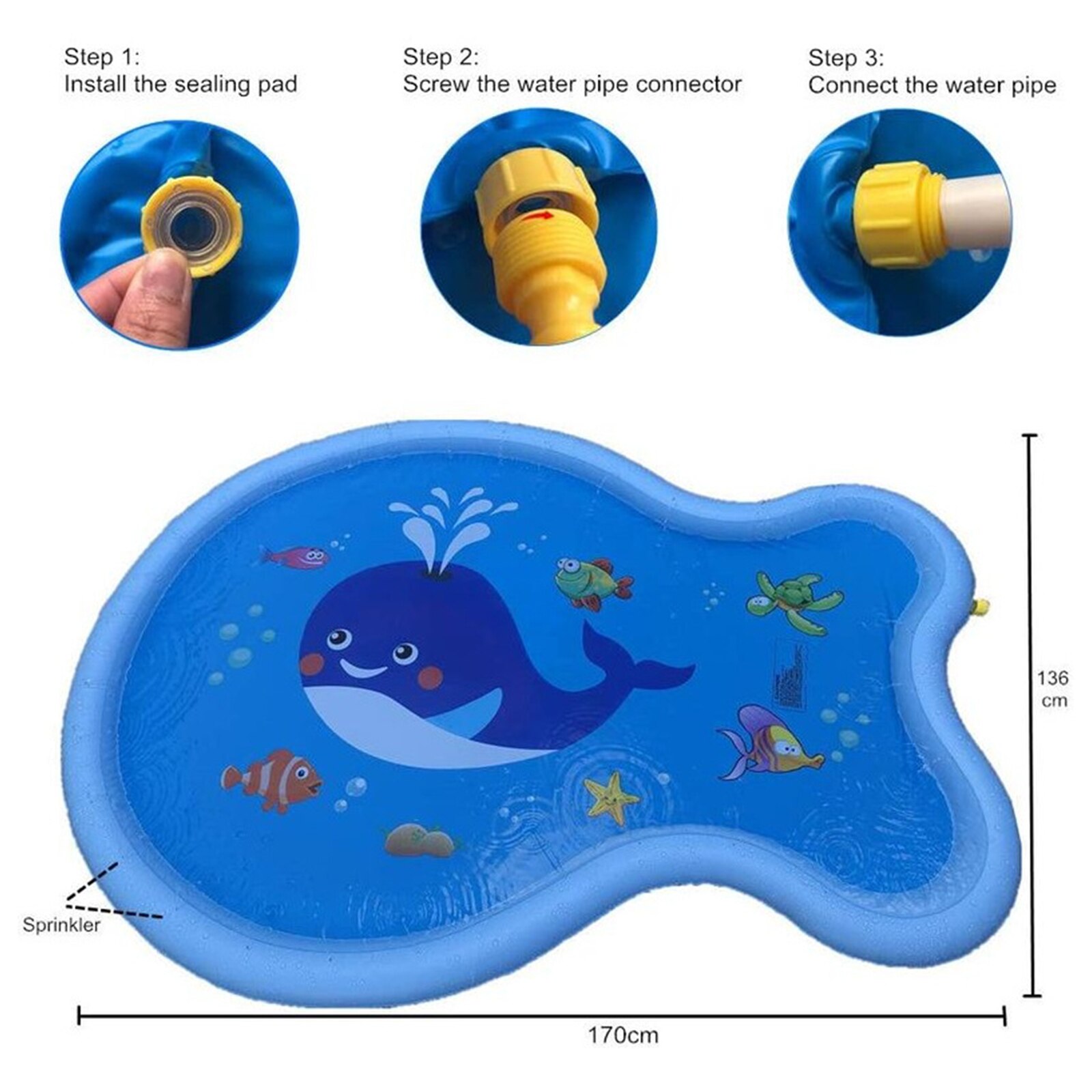 Collectie Vis Vorm Water Splash Mat Voor Kinderen Blauwe Cartoon Gedrukt Patroon Water Game Pad Voor Buitenshuis