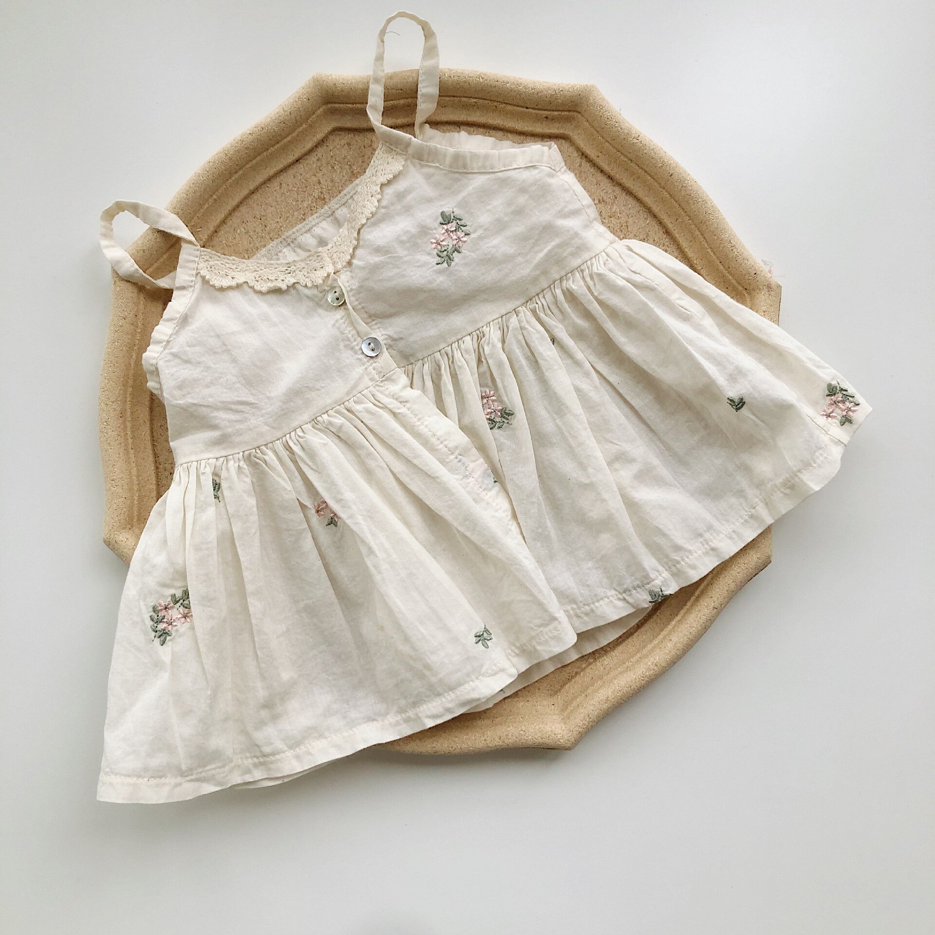 0-24M Borduurwerk Tops Zomer Baby Meisjes Kant Hemdje Cotton Baby Kids Kleding: Ivoor / 12m