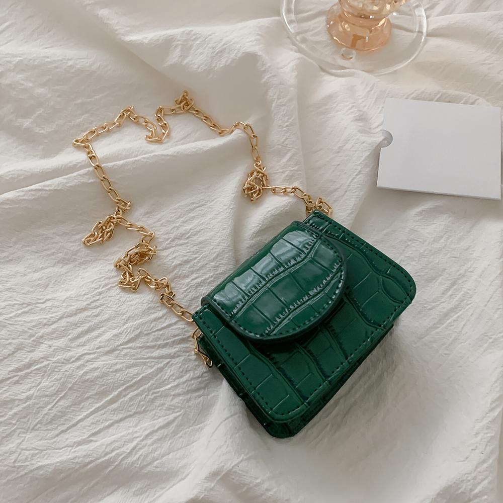 Mini PU Leder Umhängetaschen Für Frauen Stein aufbringen Platz Bote Schulter Tasche Damen Telefon Geldbörsen und Handtaschen: grün