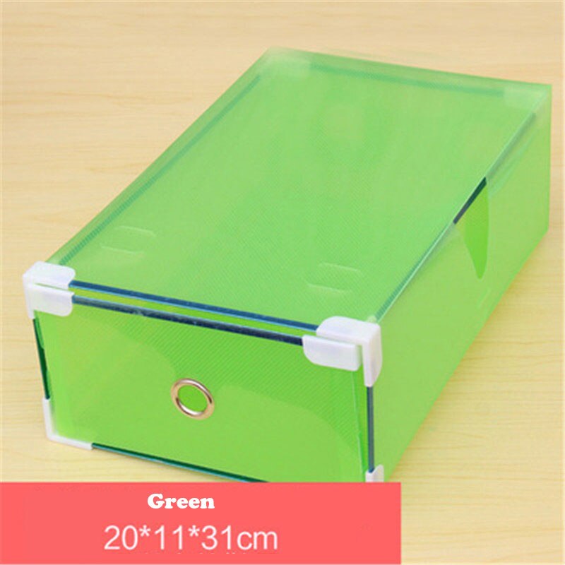 Eco-Friendly Transparent Shoe Hanger Plastic Rectangle Storage Box Shoe Organizer Thickened Drawer Shoe Box Home Stackable Box: Green(M)