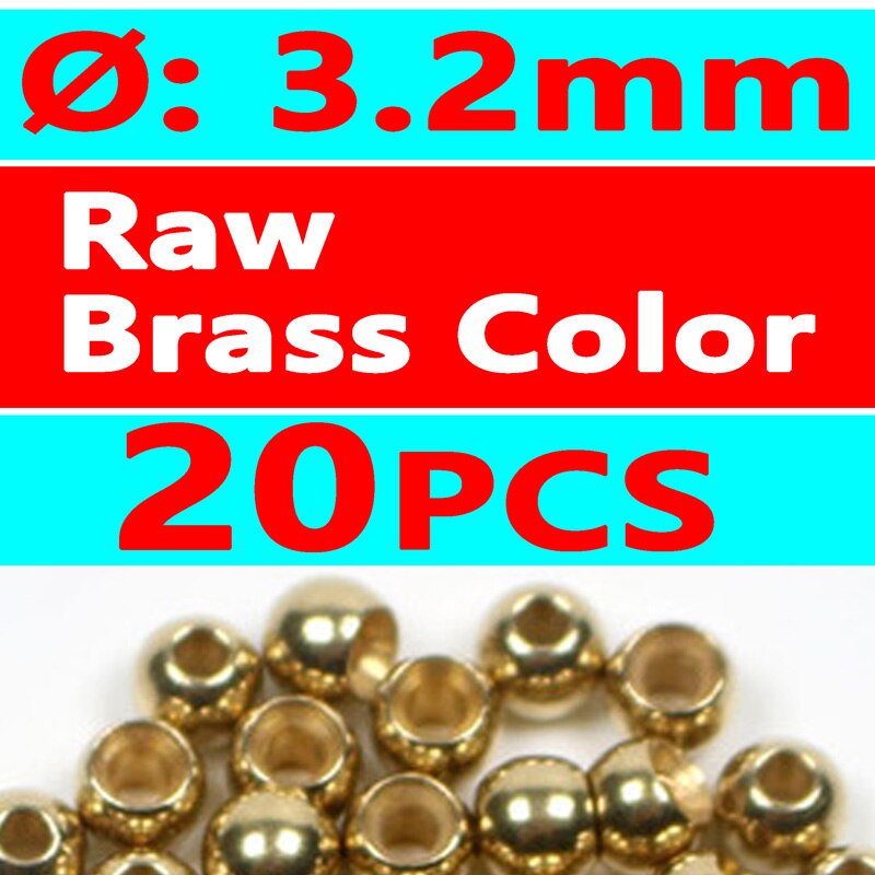 Wifreo 20PCS 3.2mm 1/8&quot; Colored Fly Tying Brass Beads Beadhead Nymph Stonefly Streamer Fly Fishing Trout Fly Material Rainbow: 20pcs raw brass colo