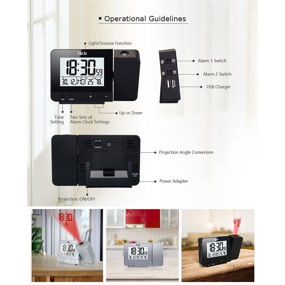 Led Clock Multi-Function Alarm Clock Temperature Display for Home Office School (Black, No Battery)