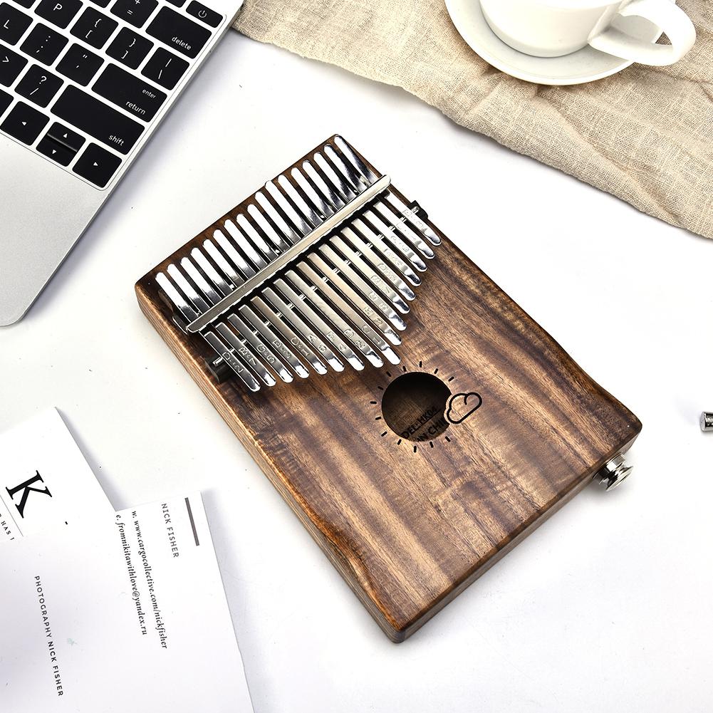 17 Keys EQ Kalimba Solid Acacia Thumb Piano Link Speaker Electric Pickup with Bag Cable Sun
