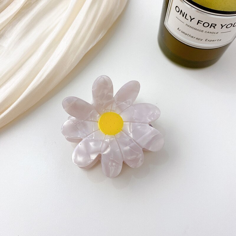 Pinza para el pelo con forma de flor para mujer y niña, accesorios para el cabello, placa de ácido acético, pequeña Margarita, tulipán, acetato, diamantes de imitación: A