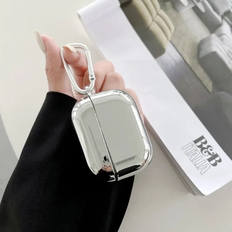 Electroplate Earphone Case For Airpods 1 2 3 Pro Protective Cover For Apple For Airpods Pro Case Silver Metal with Keychain Box
