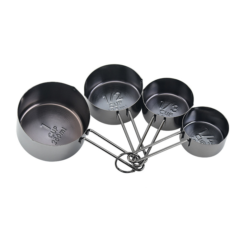 Rose Gold Measuring Cups Stackable Kitchen Scale Stainless Steel Tablespoons Home Measuring Cups Food Baking Cooking Gadget Sets: cup-4pcs silver