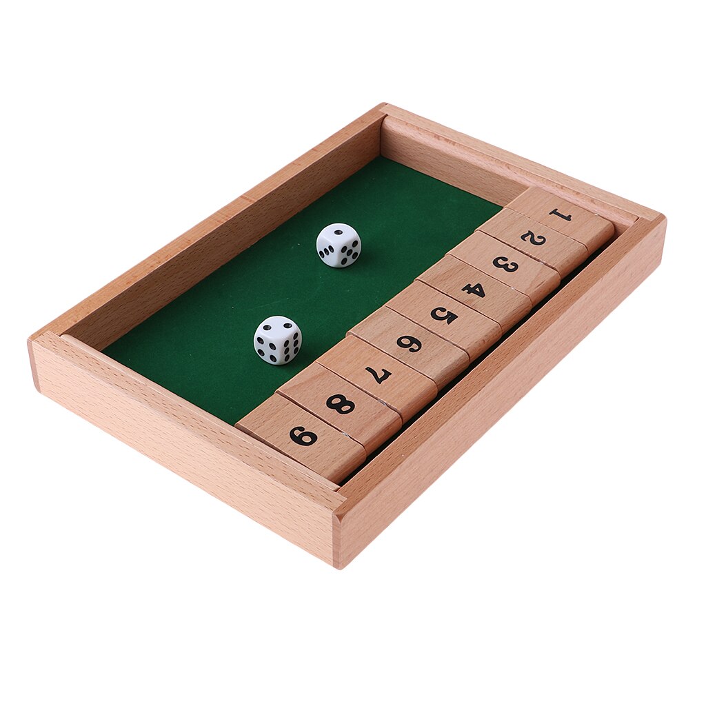 Wooden Shut the Box Board Game with 2 Dices and Number Game for 2-4 Players
