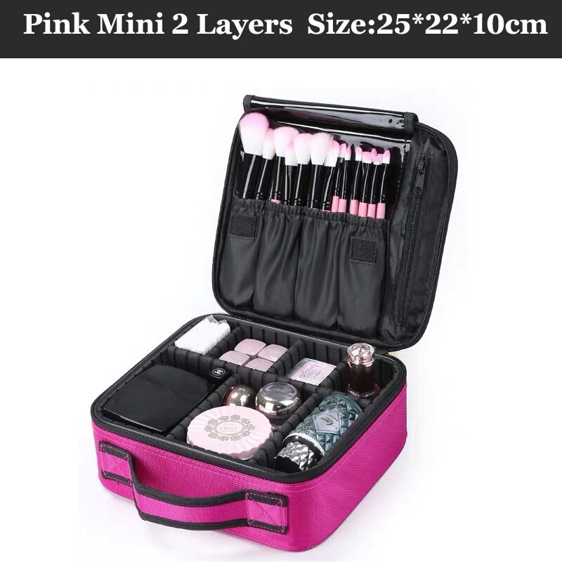 Femmes cosmétique sac étui voyage maquillage organisateur stockage valise boîte cosmétiques pochette sacs beauté étui pour esthéticienne: Pink Mini 2 Layers