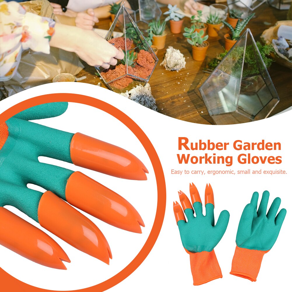 Garden Gloves with Claws for Dig Plant Genie Rubber Gloves Rose Planting Pruning Hand Claw for Digging Gardening Tool