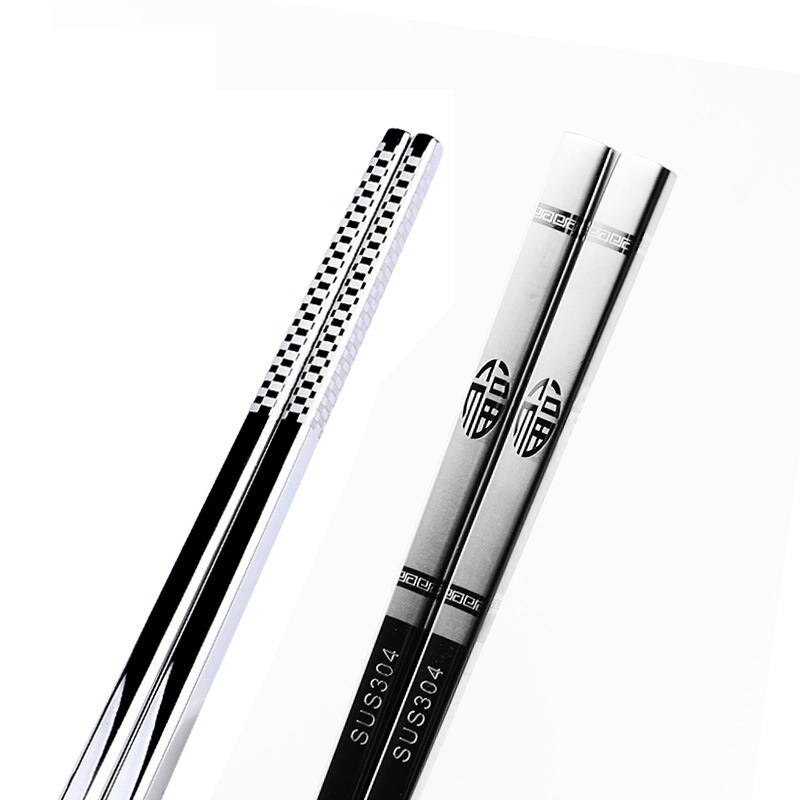 Palillos chinos de acero inoxidable, de dragón deslizante, juego de palillos de comida para sushi, Metal, hierro, coreano, portátil, 1 par: Oval  FU