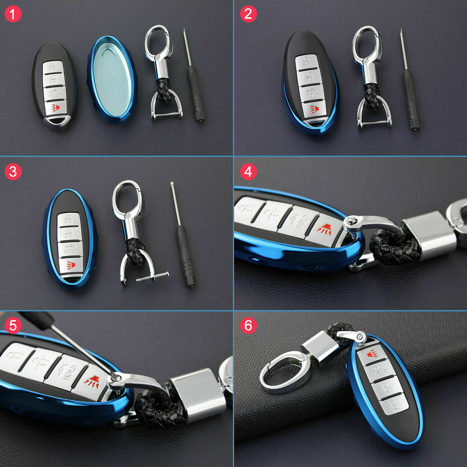 TPU Remote Car Key Case Cover Keychain Fob For Nissan-Infiniti Ring Fob Keyless Entry Smart Key Fob 4-key Key Shell