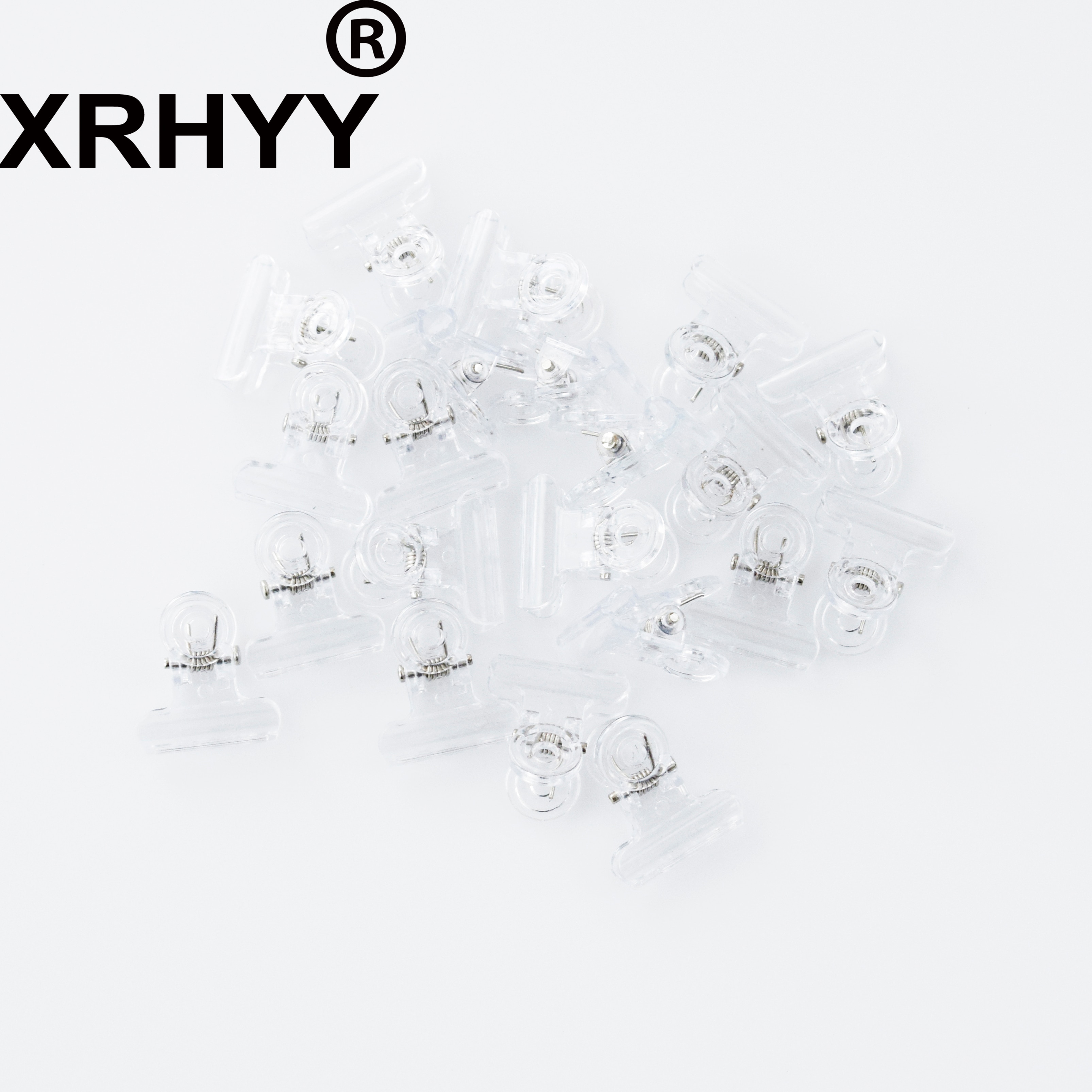 XRHYY 20 Pieces Mini Clear Color Plastic Bulldog Hinge Paper Clip File Paper Clamps For Office And School ( 2 CM )