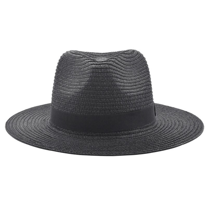 Chapeau Panama en paille pour hommes et femmes, Chapeau de plage d'été, visière de soleil, Jazz, Cool, Sombrero YY17161: Black Straw panama