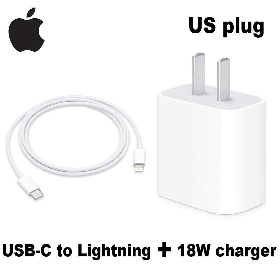 Original Apple 18W Power Adapter Ladegerät USB-C zu Blitz Kabel US EU Stecker Smart Telefon Schnelle Ladegerät für iPad iPhone 8/X/11 pro: Apple US and cable