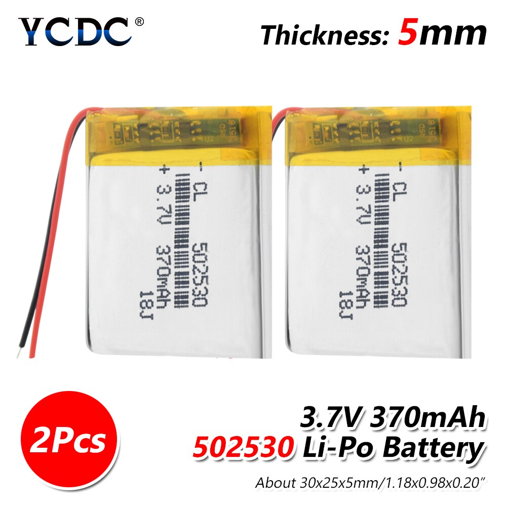 1/2/4 Pcs Rechargeable 370mAh Li-po Battery 3.7V Lithium Li-ion Polymer Batteries 30x25x5mm 502530 Li-polymer Bateria With PCB: 2 pieces