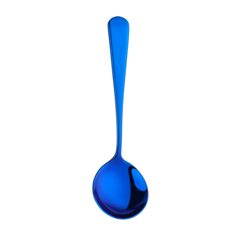 6/8/11Pcs Stainless Steel Soup Spoons Round Dessert Spoon 11 Colors Spoons Set Ice Cream Scoop Spoon In Party Dinnerset: Blue