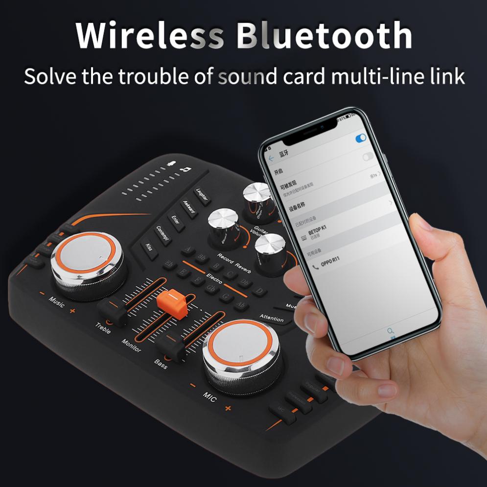 V10 Live Sound Card Live Audio Processing Microphone Sound Card Audio Interface for Live / Karaoke / Singing / Computer