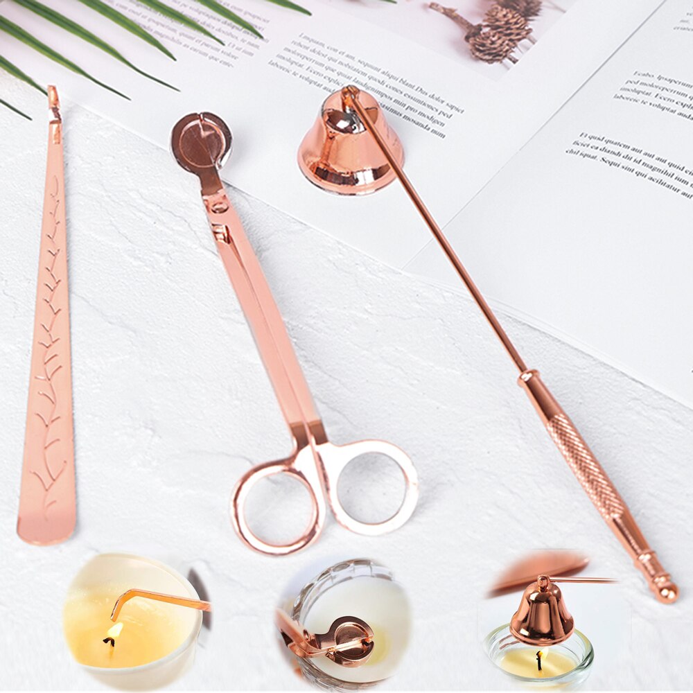 3 Stks/set Kaars Demper Lont Trimmer Rvs Olie Lamp Rookloze Snuffer Dipper Schaar Thuis Hand Zet Off Tool Kit