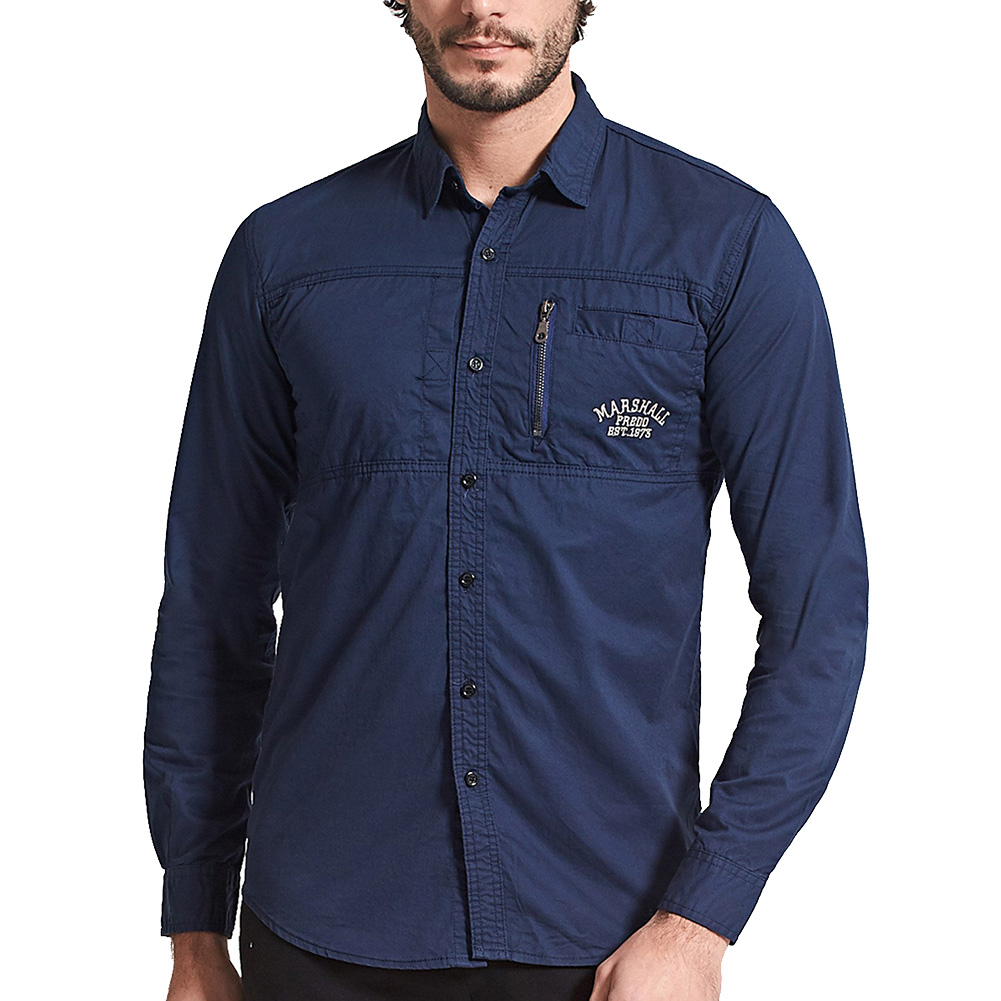 Lente Herfst Mannen Shirt Lange Mouw Effen Kleur Revers Rits Shirt Outdoor Casual Shirt Grote Maat
