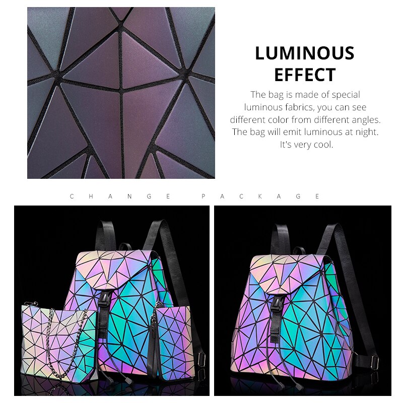 Mochila plegable para mujer, conjunto de 3 uds. De 3 uds., con geométrico