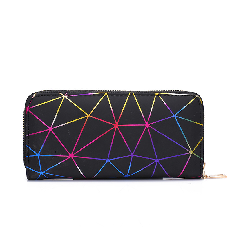 Vrouwen Portemonnee Dame Mode Geometrische Patroon PU Lederen Elegante Lange Portemonnee Draagbare Grote Capaciteit Clutch Portemonnee Kaarthouder: Black