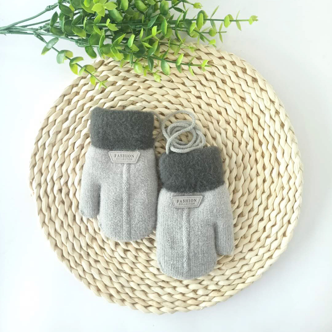 Kinderen Cartoon Opknoping Hals Fluwelen Gewatteerde Meisjes Outdoor Koude Warme Winter Gebreide Handschoenen Kinderen Voor 2-5Y: Gray 3-6Y