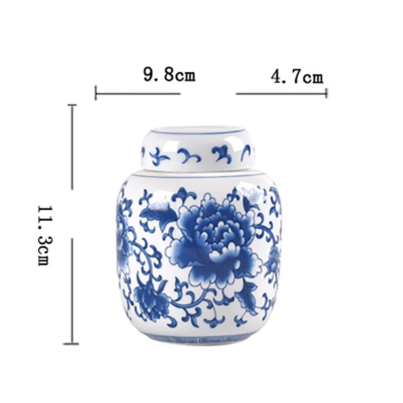 Ceramic Tea Caddy Household Blue and White Porcelain Small Tea Caddy Kitchen Condiment Storage Tank Home Desktop Decoration