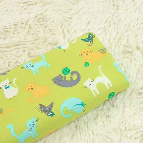 Tela de algodón de 100% gruesa de 110x45cm por yarda, tela estampada con Gato de dibujos animados para manualidades, tela de retales de costura hecha a mano, decoración bordada con aguja: Cotton Fabric 3