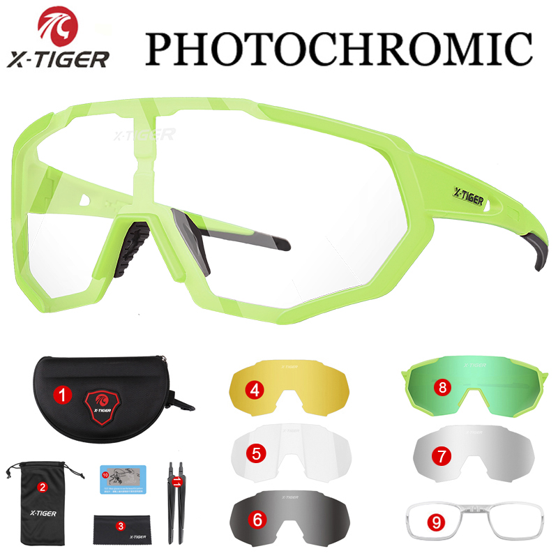 X-TIGER Photochromic Cycling Eyewear Myopia Frame UV400 Men Road Bike Glasses Summer MTB Bicycle Polarized Cycling Sunglasses: Dark Khaki